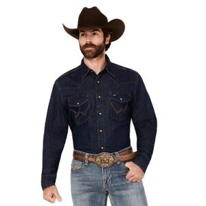 Wrangler Retro Men's Dark Blue Denim Shirt - Western Snap Front - NWOT